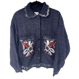 Anthropologie Foxiedox Jacket with Floral Takeo Embroidery Size L